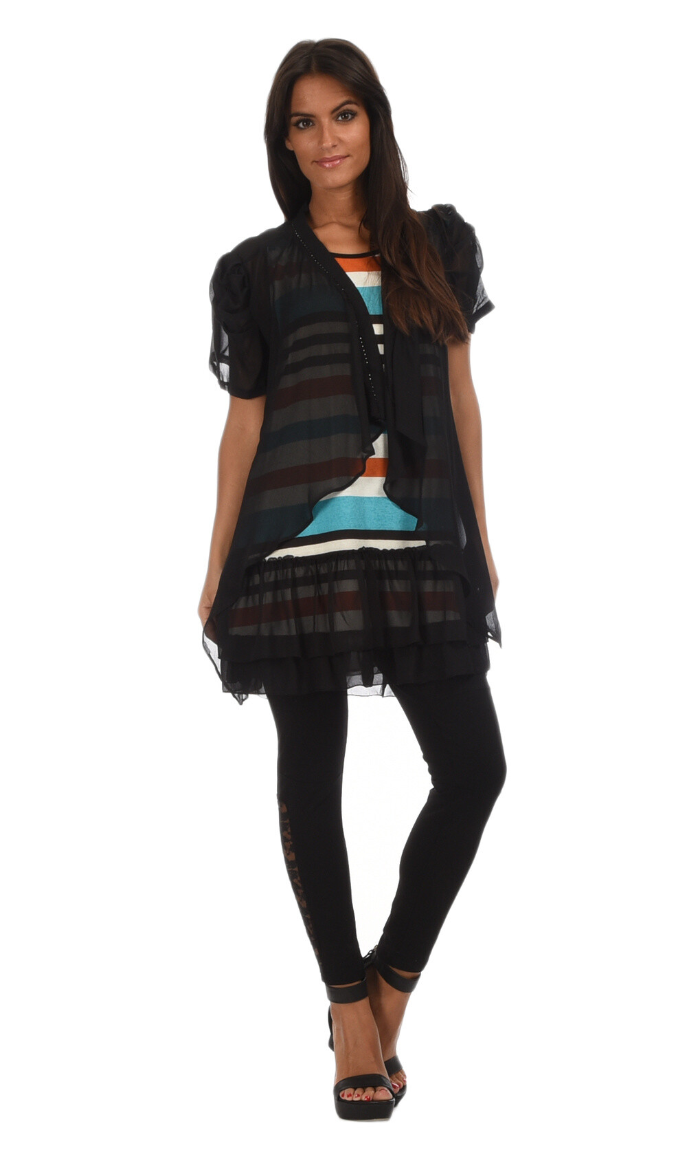 Wholesaler Pomme Rouge Paris - Striped tunic set + vest (A391)