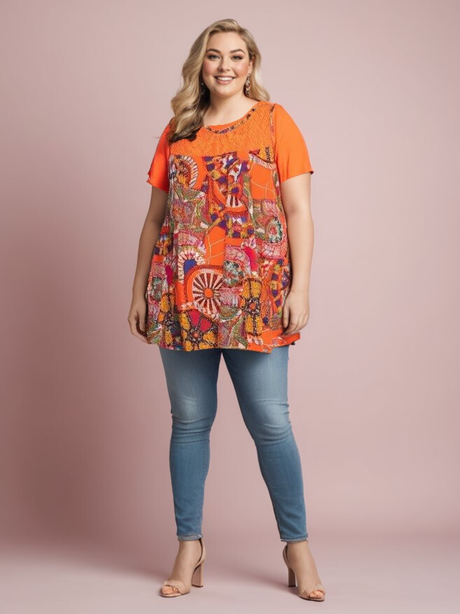 Grossiste Pomme Rouge Paris - Ensemble tunique imprimé + tshirt assorti (A233)