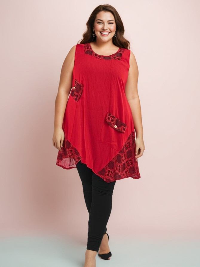 Grossiste Pomme Rouge Paris - Tunique colin/lin grande taille (A583)