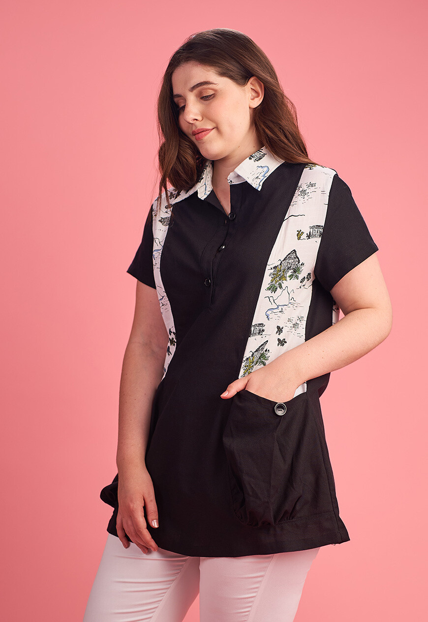 Wholesaler Pomme Rouge Paris - Tunic with printed panel (A877)