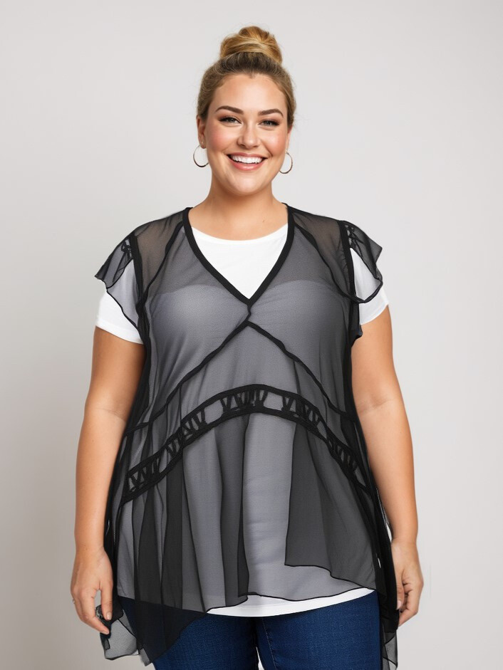 Grossiste Pomme Rouge Paris - Ensemble top + sous pull grande taille (A113)