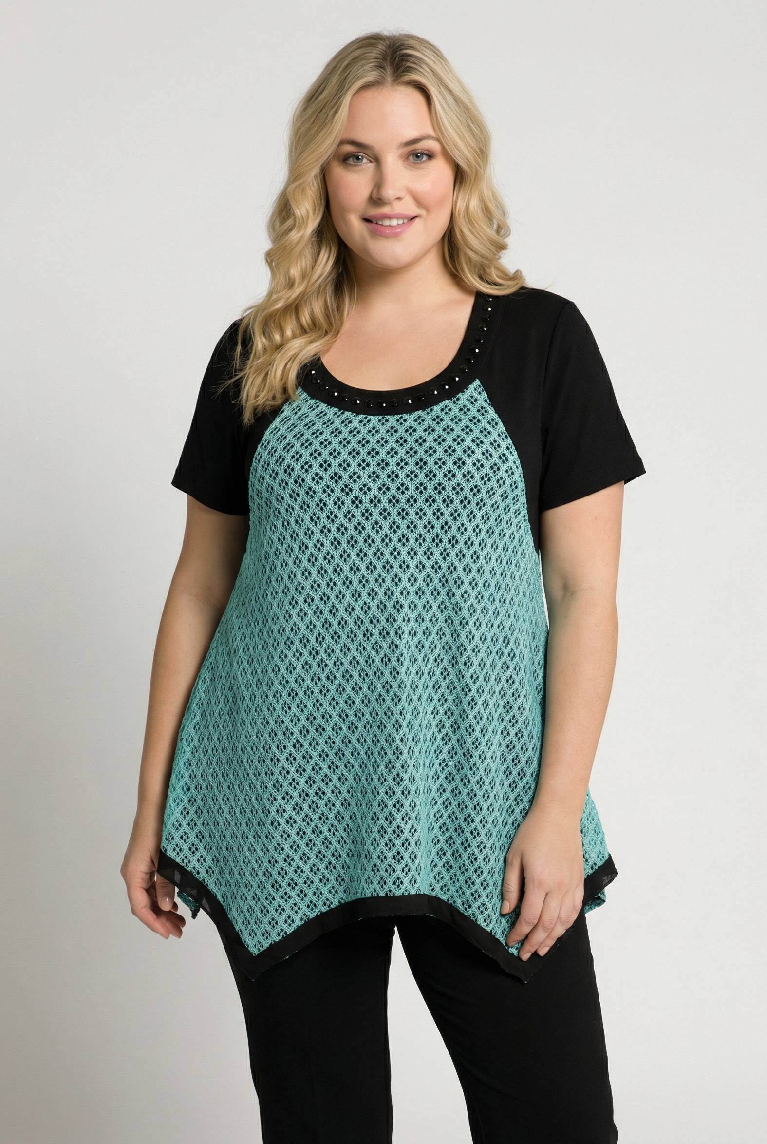 Grossiste Pomme Rouge Paris - Ensemble top dentelle turquoise + tshirt (A218)