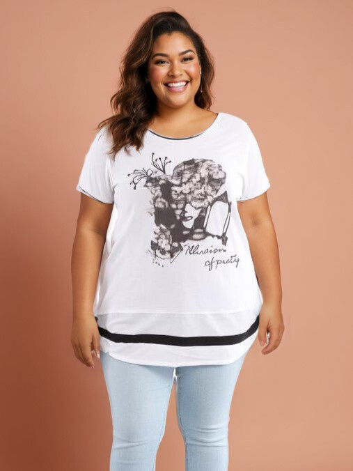 Grossiste Pomme Rouge Paris - T-shirt blanc et noir avec motif (A602)