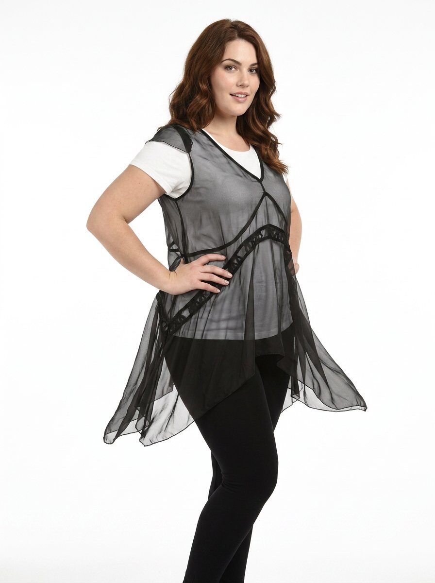 Grossiste Pomme Rouge Paris - Ensemble top + sous pull blanc grande taille (A113)