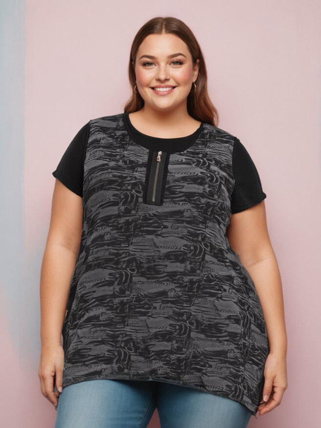 Grossiste Pomme Rouge Paris - Ensemble top + sous pull grande taille (A076)