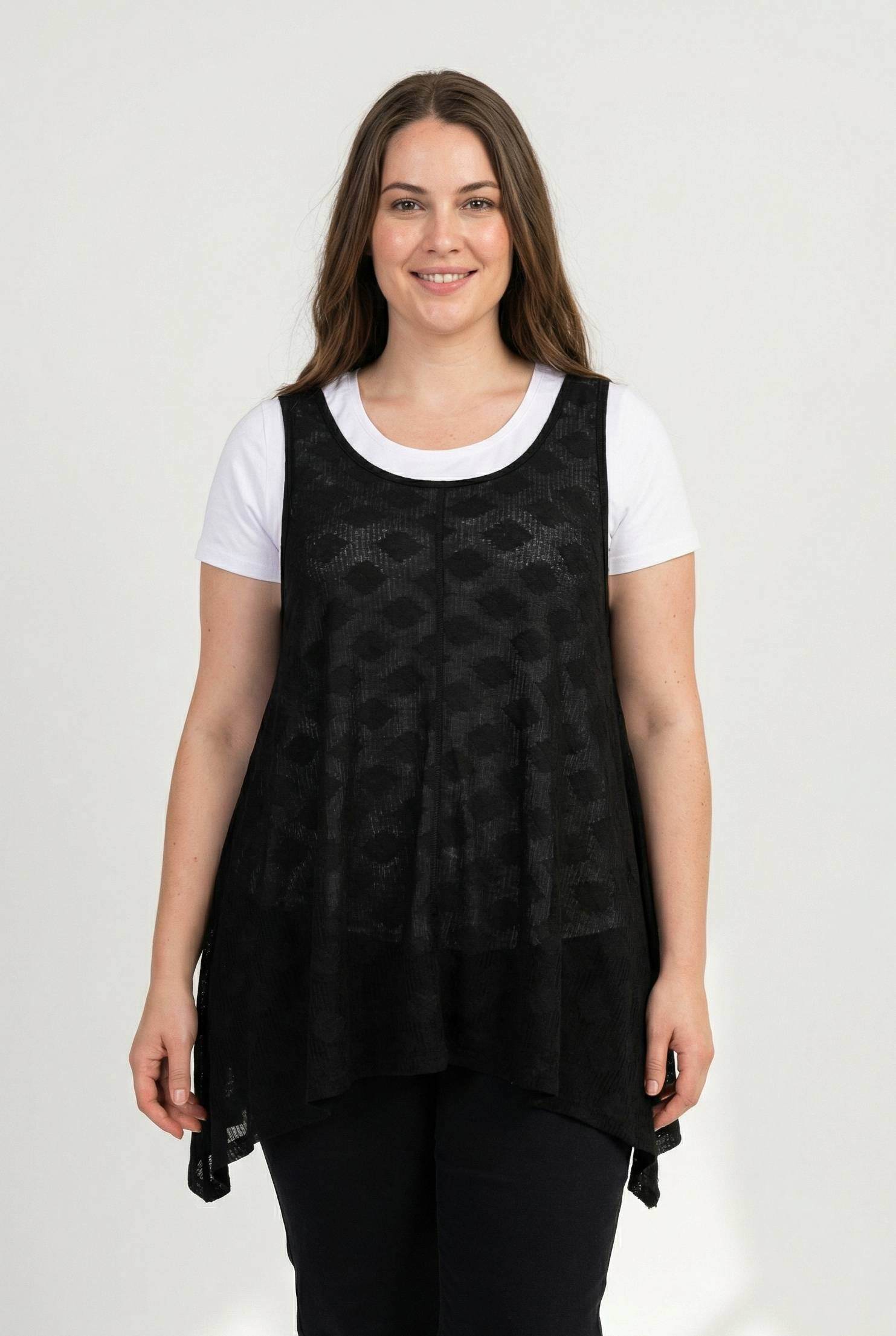 Grossiste Pomme Rouge Paris - Ensemble top texturé + t-shirt grande taille (A091)