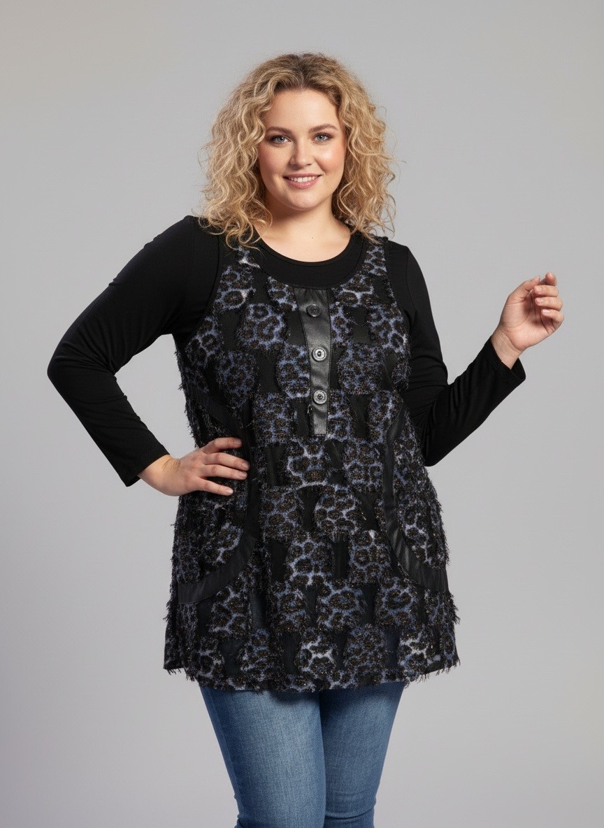 Grossiste Pomme Rouge Paris - Ensemble sous pull + top imprimé grande taille (A575)