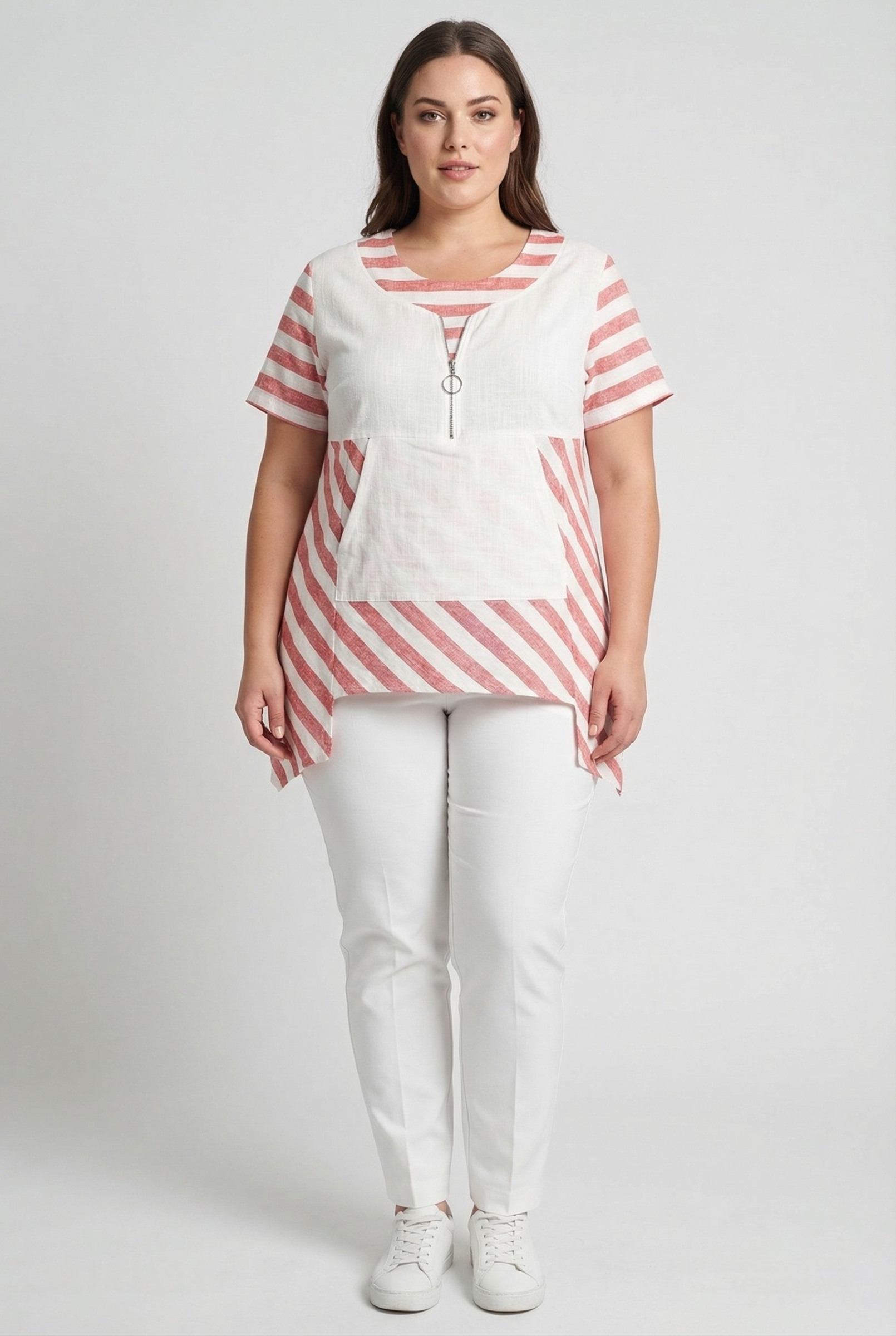 Grossiste Pomme Rouge Paris - Tunique semi rayé rose grande taille (C6226)