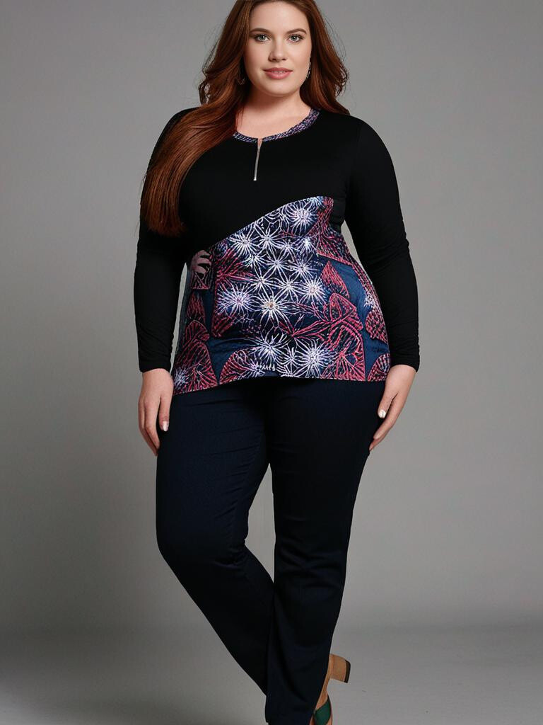 Wholesaler Pomme Rouge Paris - Zipped collar semi -printed tunic (C6243)