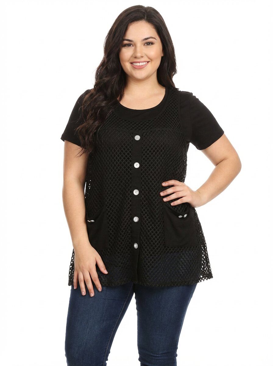 Grossista Pomme Rouge Paris - Top traforato + t-shirt nera (A339)