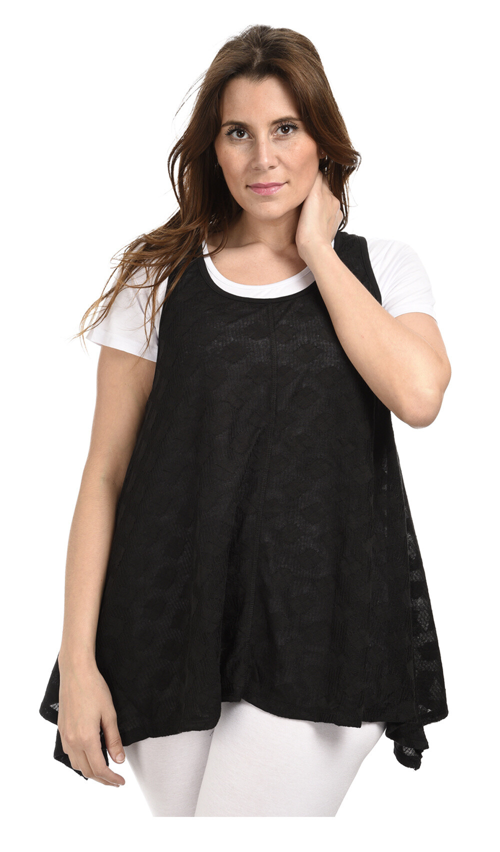 Wholesaler Pomme Rouge Paris - Top textured set + T-shirt (A091)