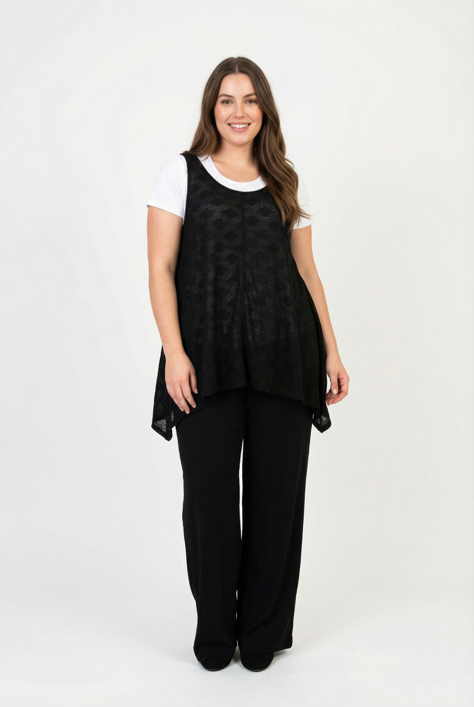 Grossiste Pomme Rouge Paris - Ensemble top texturé + t-shirt grande taille (A091)