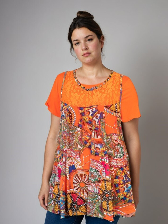 Grossiste Pomme Rouge Paris - Ensemble tunique imprimé + tshirt assorti (A233)