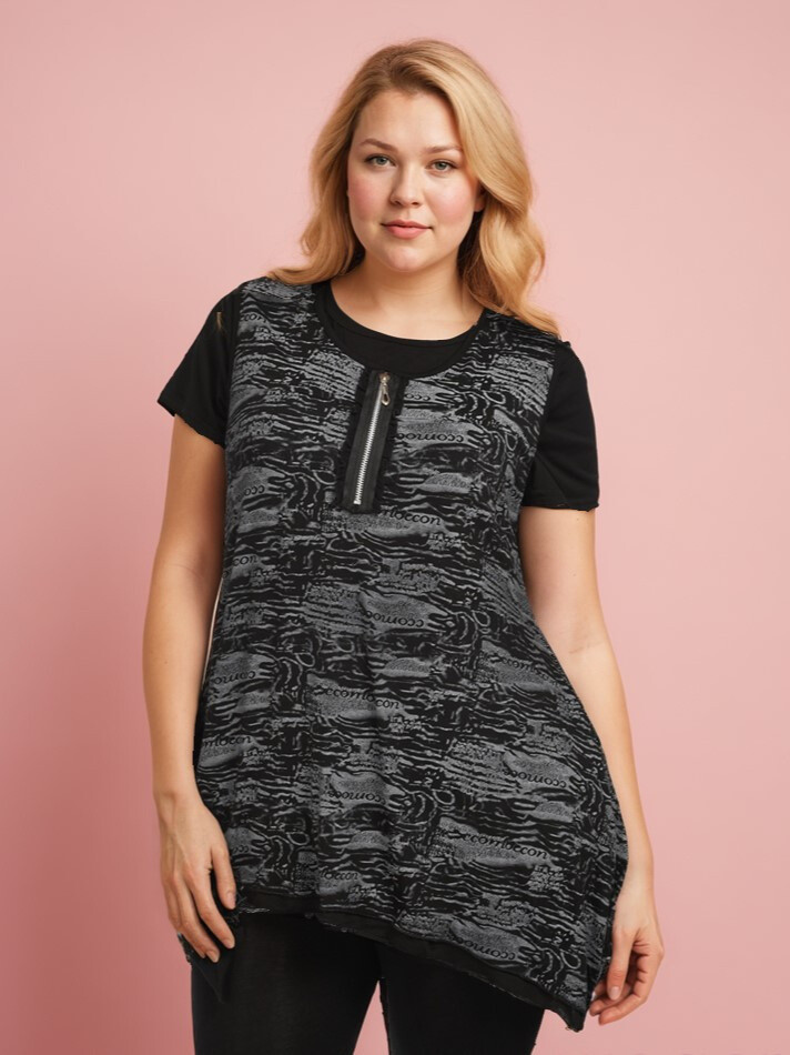 Grossiste Pomme Rouge Paris - Ensemble top + sous pull grande taille (A076)