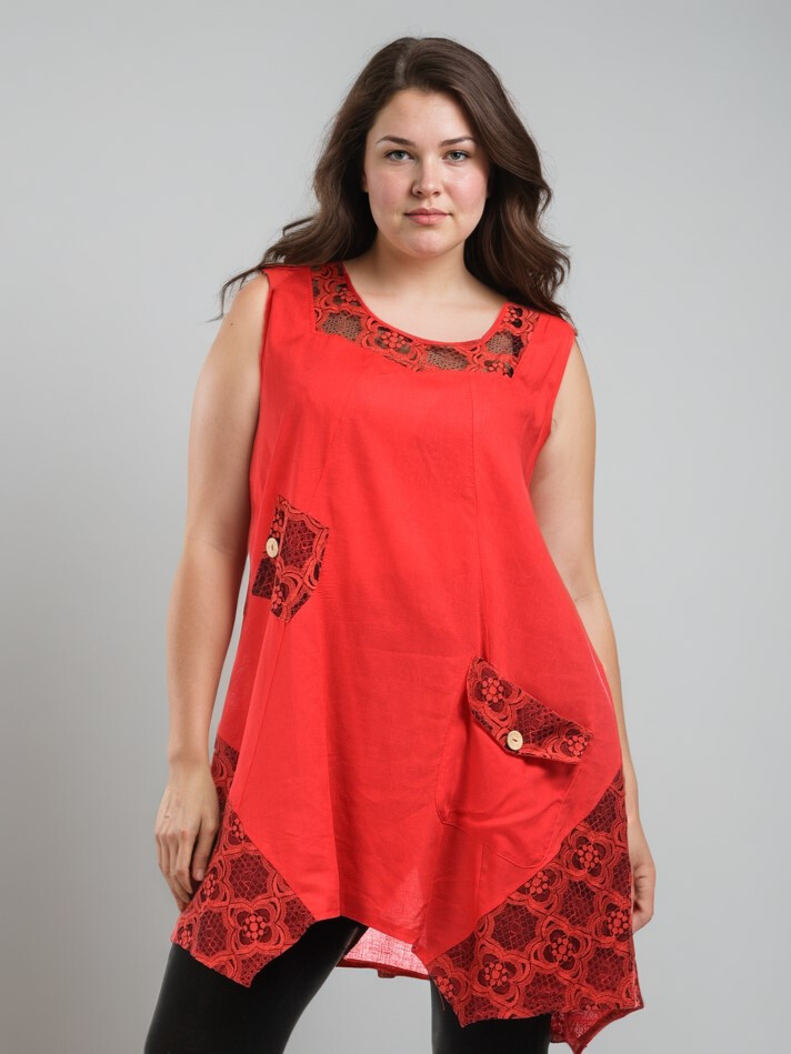 Grossiste Pomme Rouge Paris - Tunique colin/lin grande taille (A583)