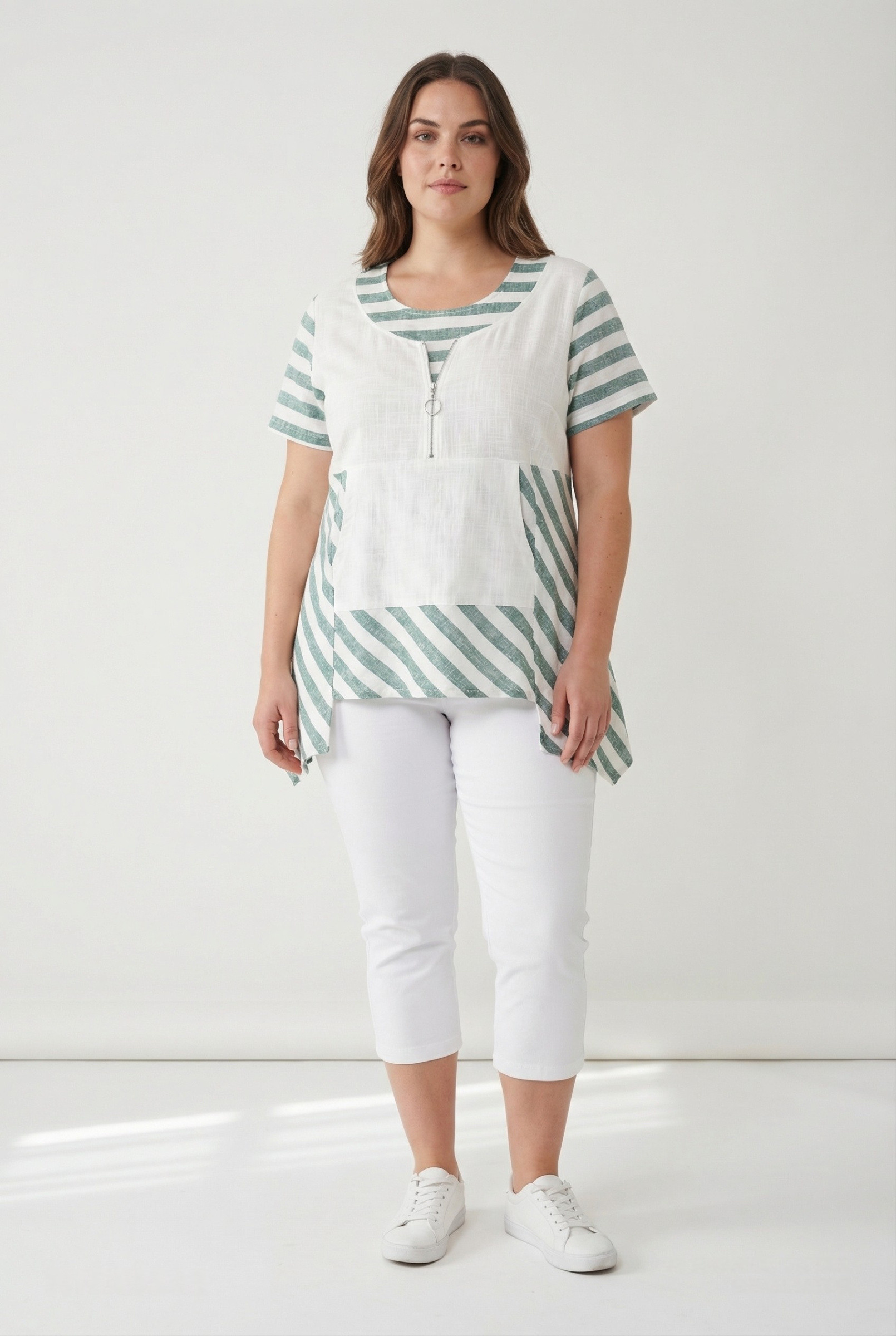 Grossiste Pomme Rouge Paris - Tunique semi rayé vert grande taille (C6226)