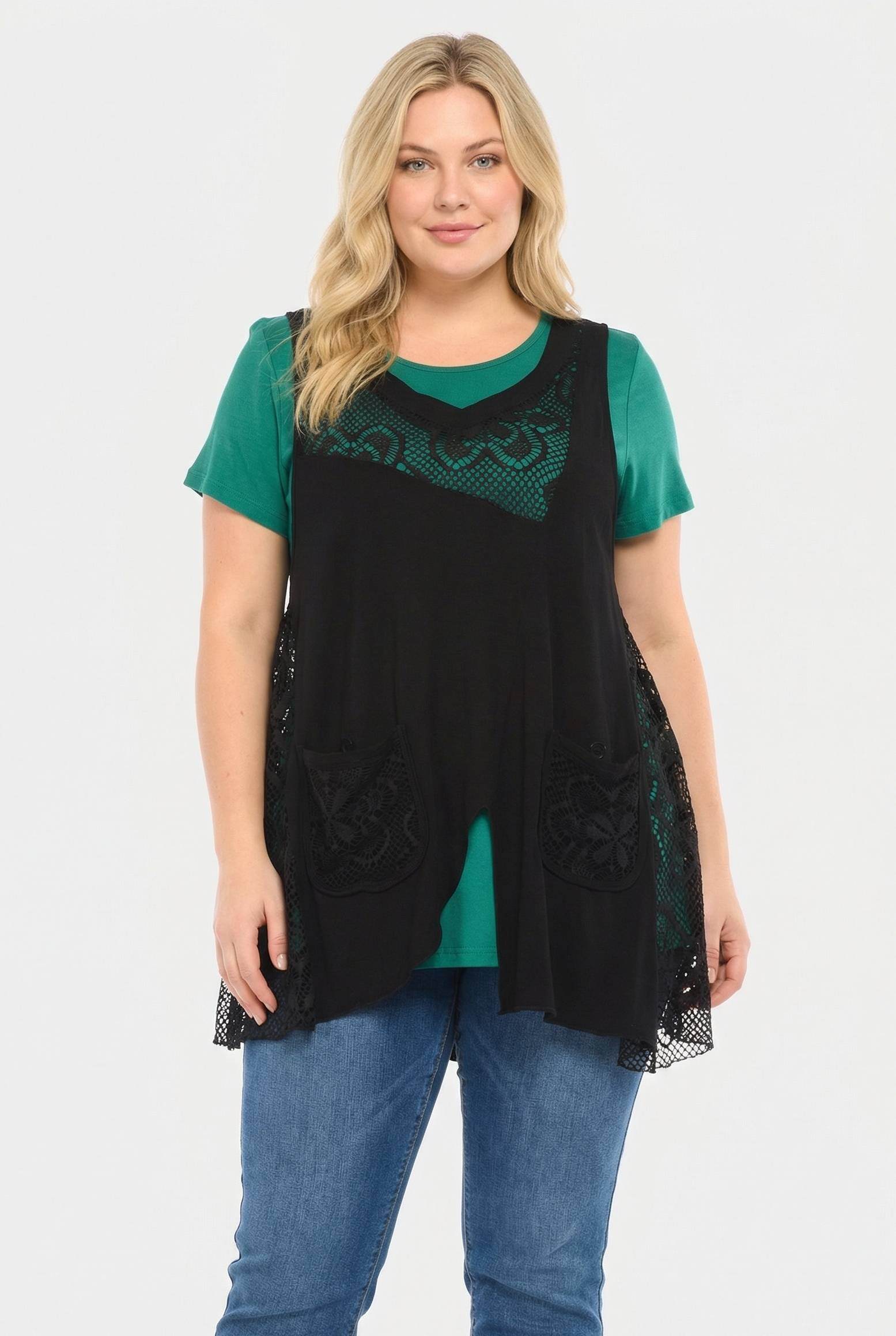Grossiste Pomme Rouge Paris - Top dentelle + t-shirt grande taille (A595)