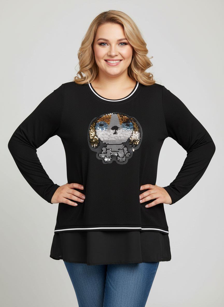 Wholesaler Pomme Rouge Paris - Plus size tunic with mesh and sequins