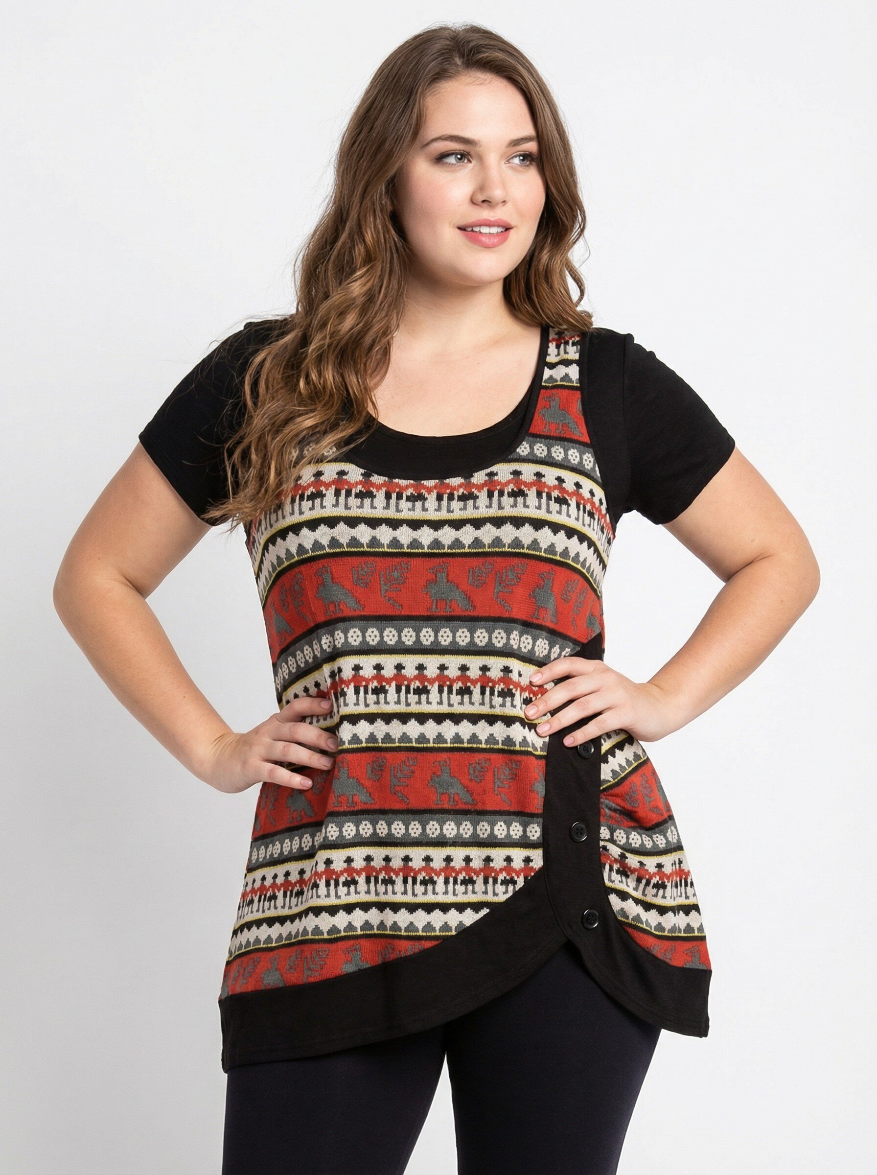 Grossiste Pomme Rouge Paris - Ensemble top imprimé avec boutons + tshirt (A226)
