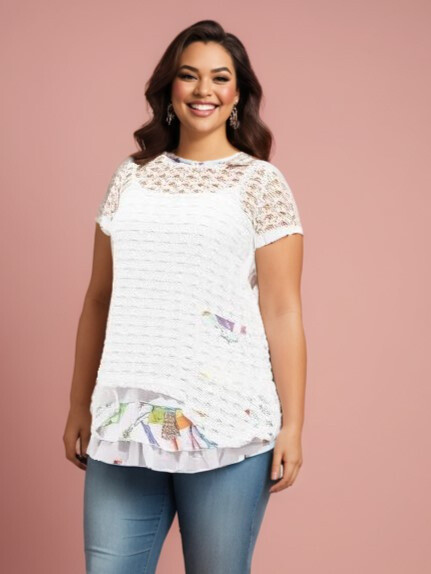 Grossiste Pomme Rouge Paris - Top ajouré + tunique assorti (A335)