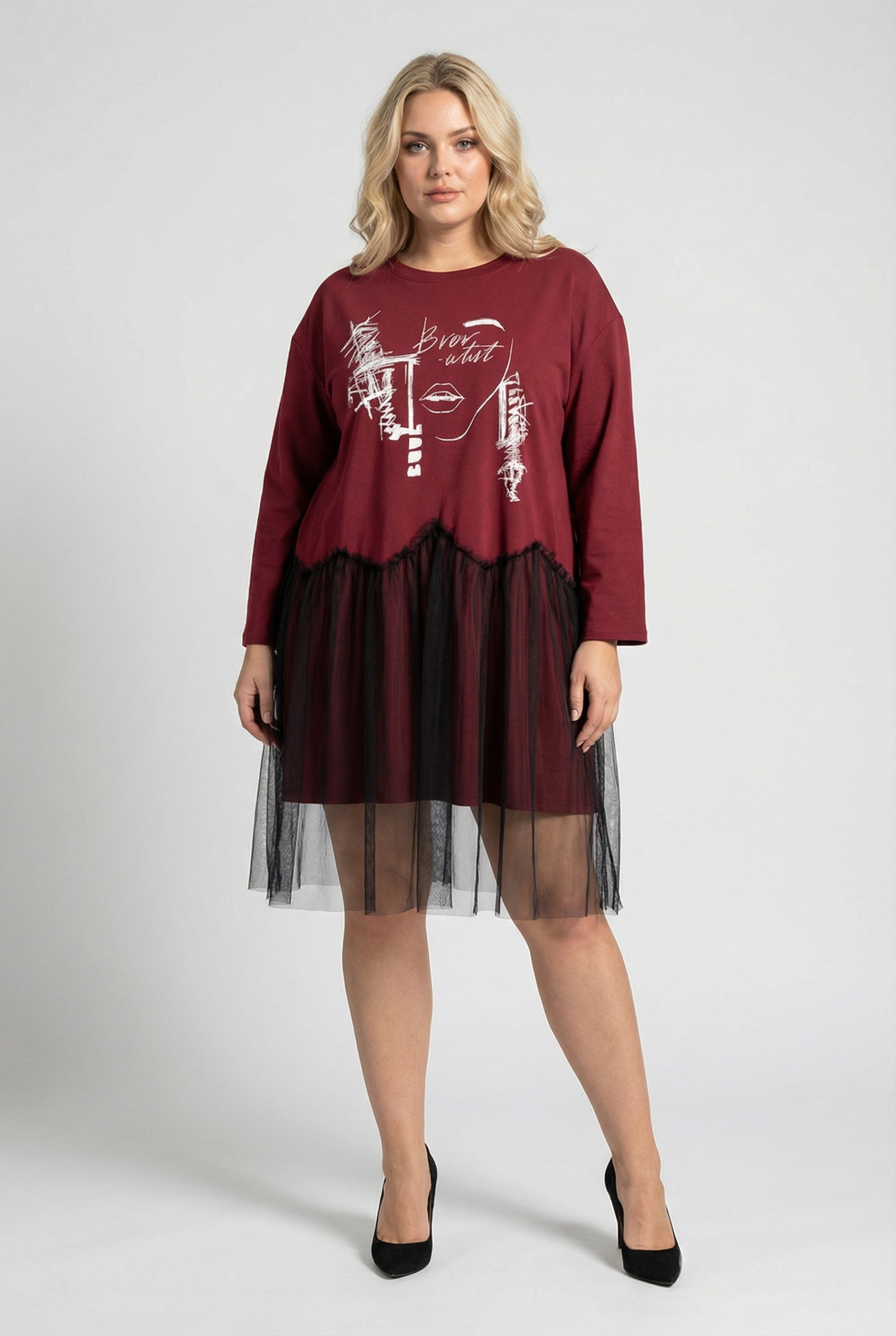 Grossiste Pomme Rouge Paris - Robe-Tunique volantée rouge grande taille (T39085)