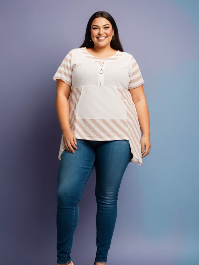 Grossiste Pomme Rouge Paris - Tunique semi rayé grande taille (C6226)