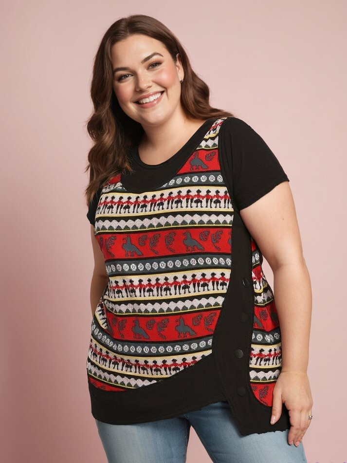 Grossiste Pomme Rouge Paris - Ensemble top imprimé avec boutons + tshirt (A226)