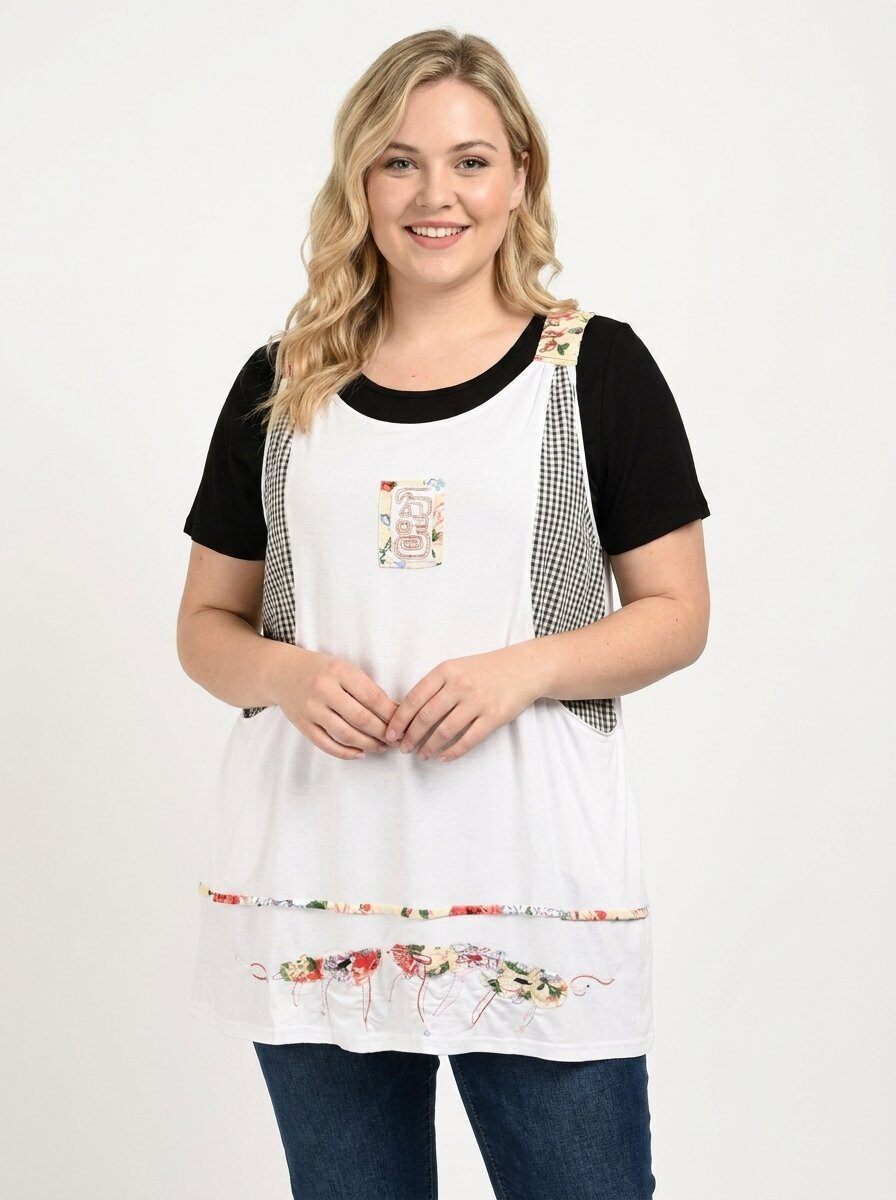 Grossiste Pomme Rouge Paris - Ensemble tunique brodée blanche avec t-shirt (A592)