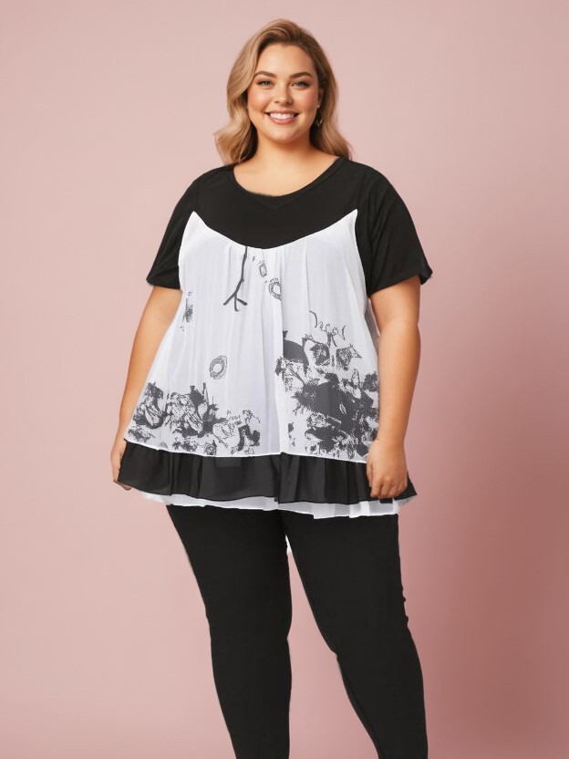 Grossiste Pomme Rouge Paris - Ensemble top + sous pull grande taille (A090)
