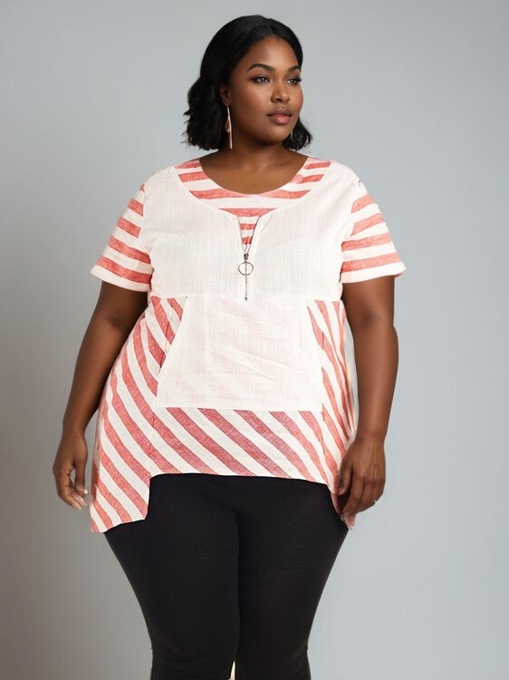 Grossiste Pomme Rouge Paris - Tunique semi rayé grande taille (C6226)