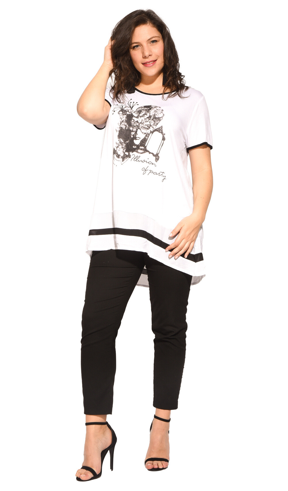 Grossista Pomme Rouge Paris - T-shirt bianco e nero con motivo (A602)