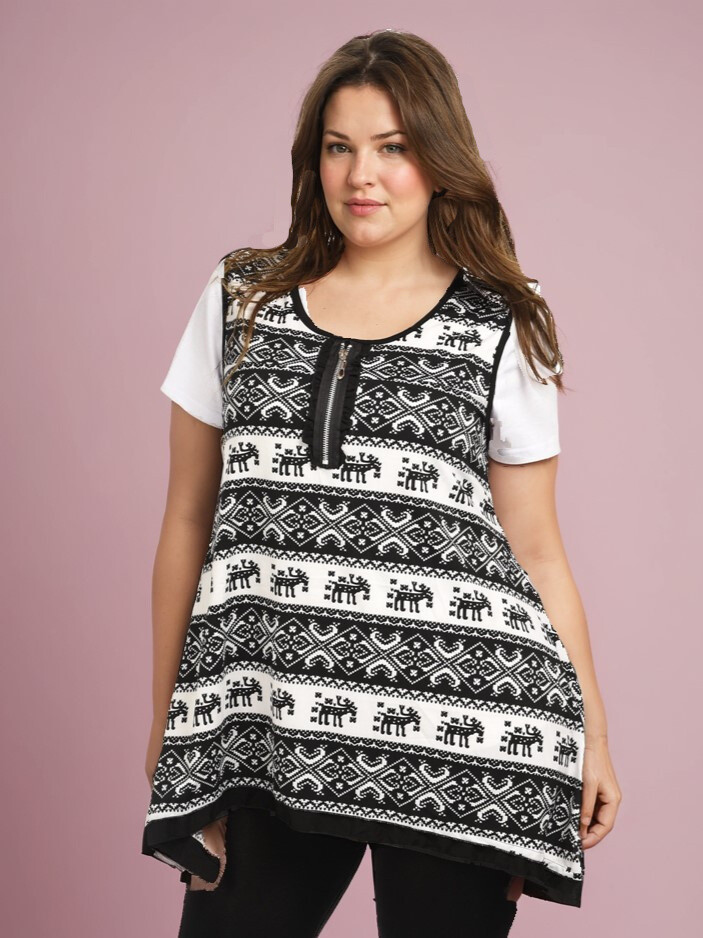 Grossiste Pomme Rouge Paris - Ensemble top + sous pull grande taille (A076)