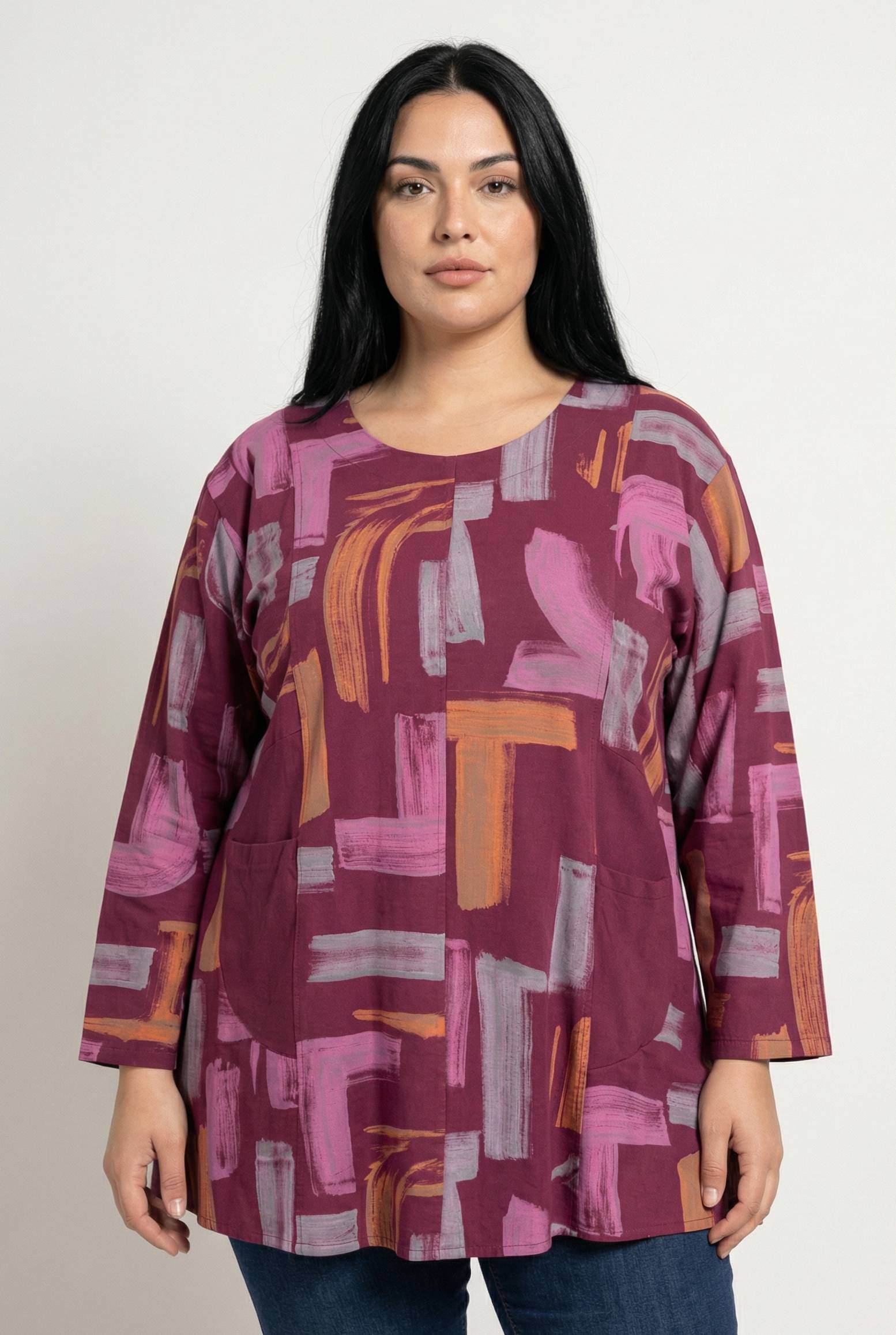 Grossiste Pomme Rouge Paris - Tunique grande taille imprimé rose (T90673)