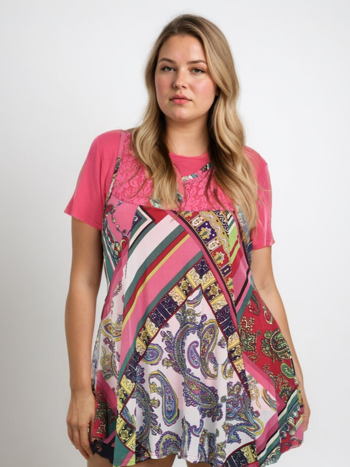 Grossiste Pomme Rouge Paris - Ensemble tunique imprimé + tshirt assorti (A233)