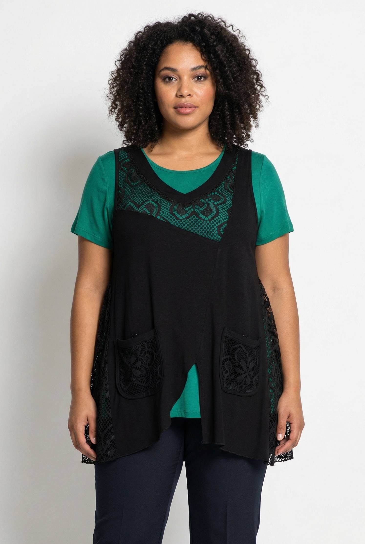 Grossiste Pomme Rouge Paris - Top dentelle + t-shirt grande taille (A595)