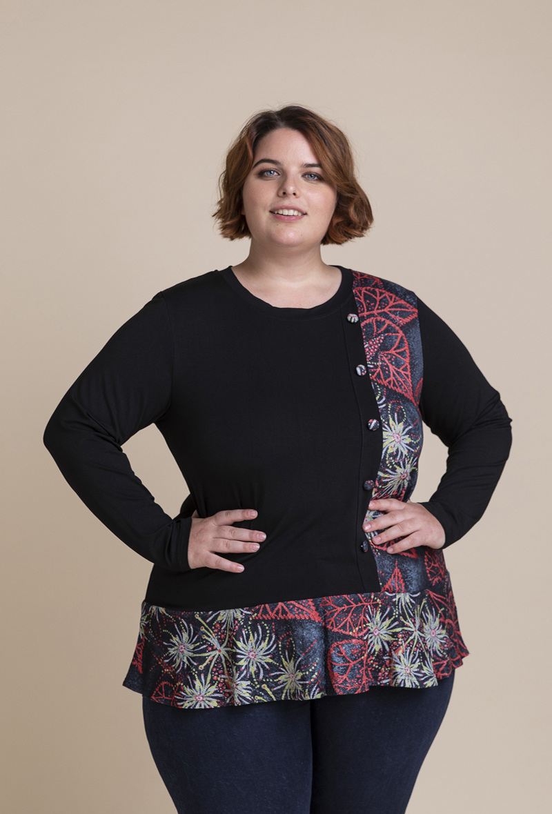 Mayorista Pomme Rouge Paris - Túnica de talla grande con estampado parcial y botones a juego (C6242)