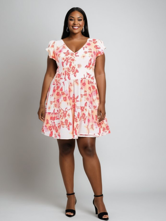 Grossiste Pomme Rouge Paris - Tunique grande taille imprimé rose (C6566)