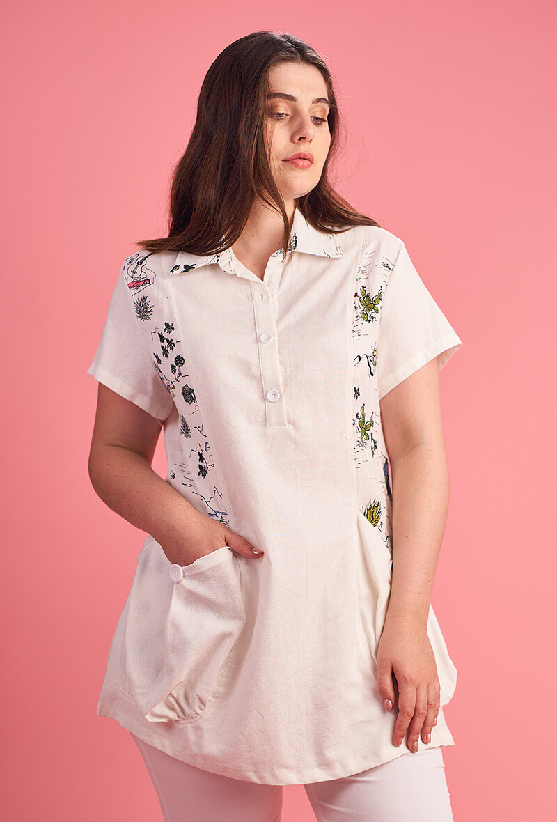 Wholesaler Pomme Rouge Paris - Tunic with printed panel (A877)