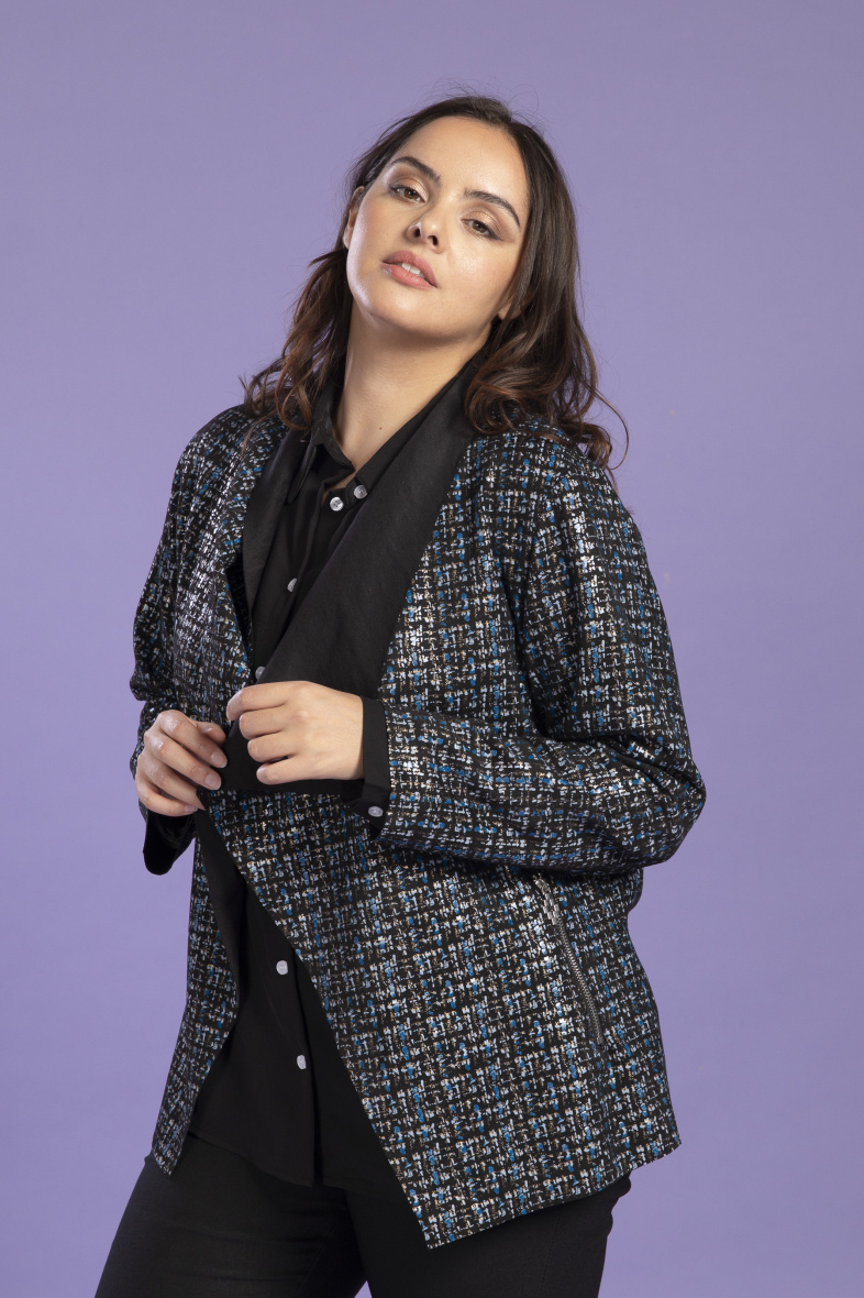 Grossiste Pomme Rouge Paris - Veste en suedine imprimé bleu (C6126)