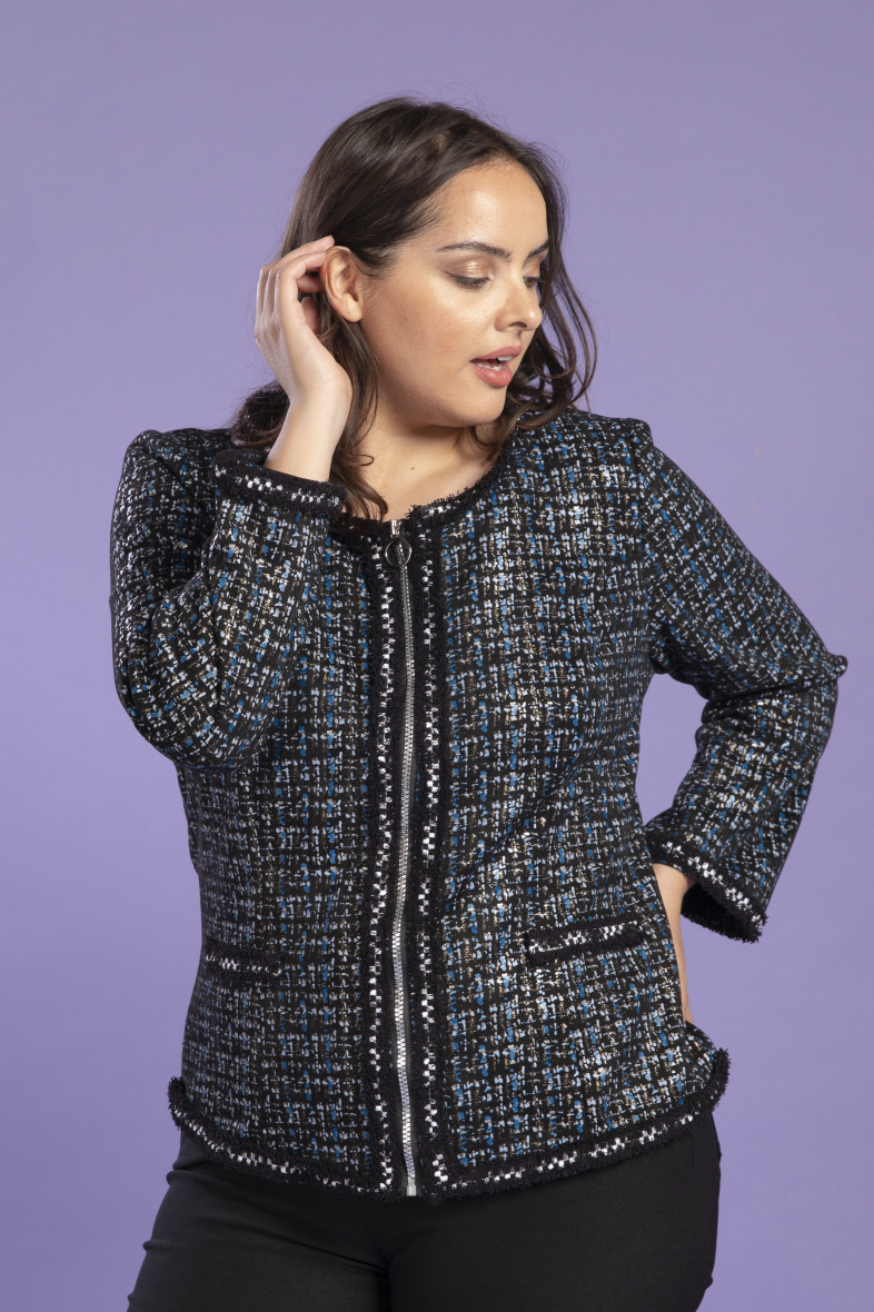 Grossiste Pomme Rouge Paris - Veste en suedine imprimé bleu (C6160)