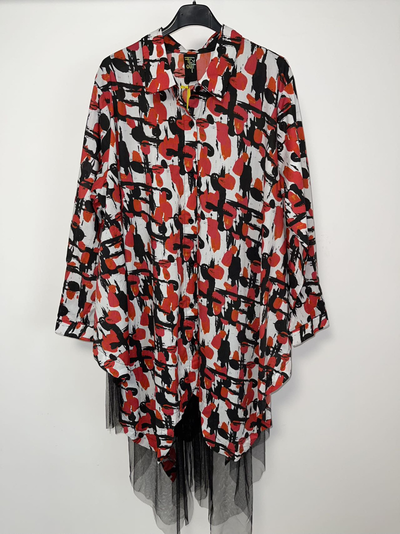 Grossiste Pomme Rouge Paris - Veste asymétrique imprimé rouge (T1529)