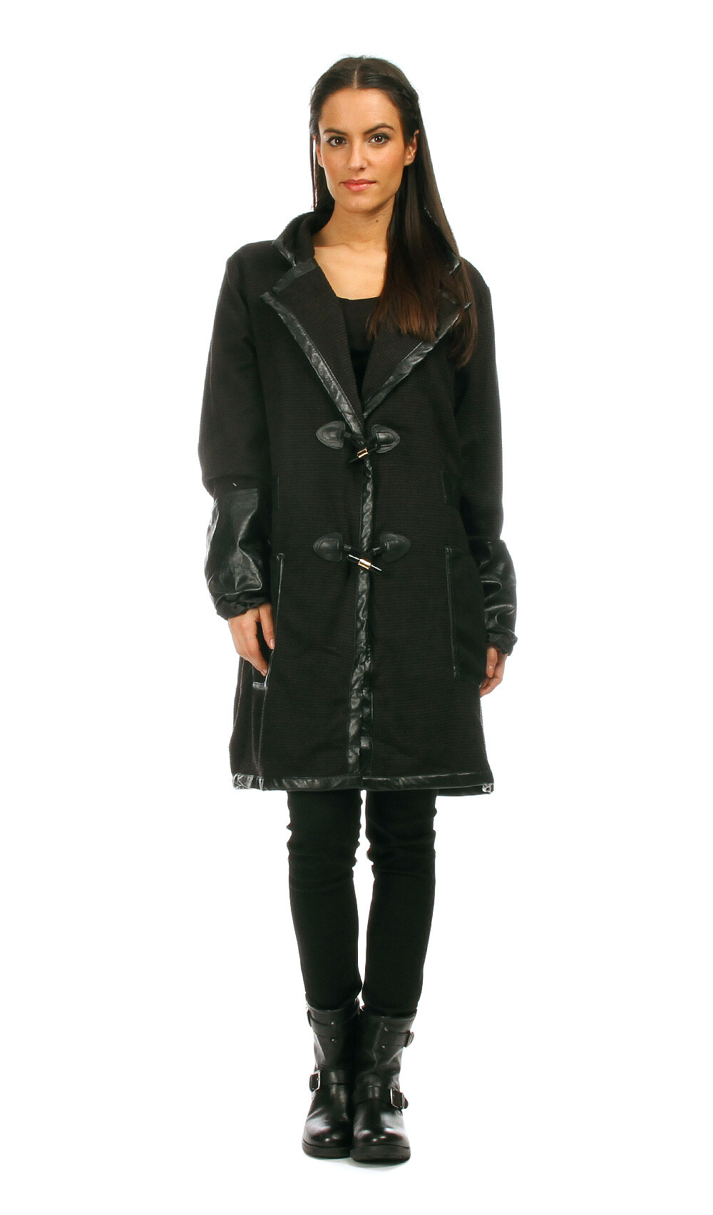 Grossiste Pomme Rouge Paris - Veste noir avec patch en PVC (A563)