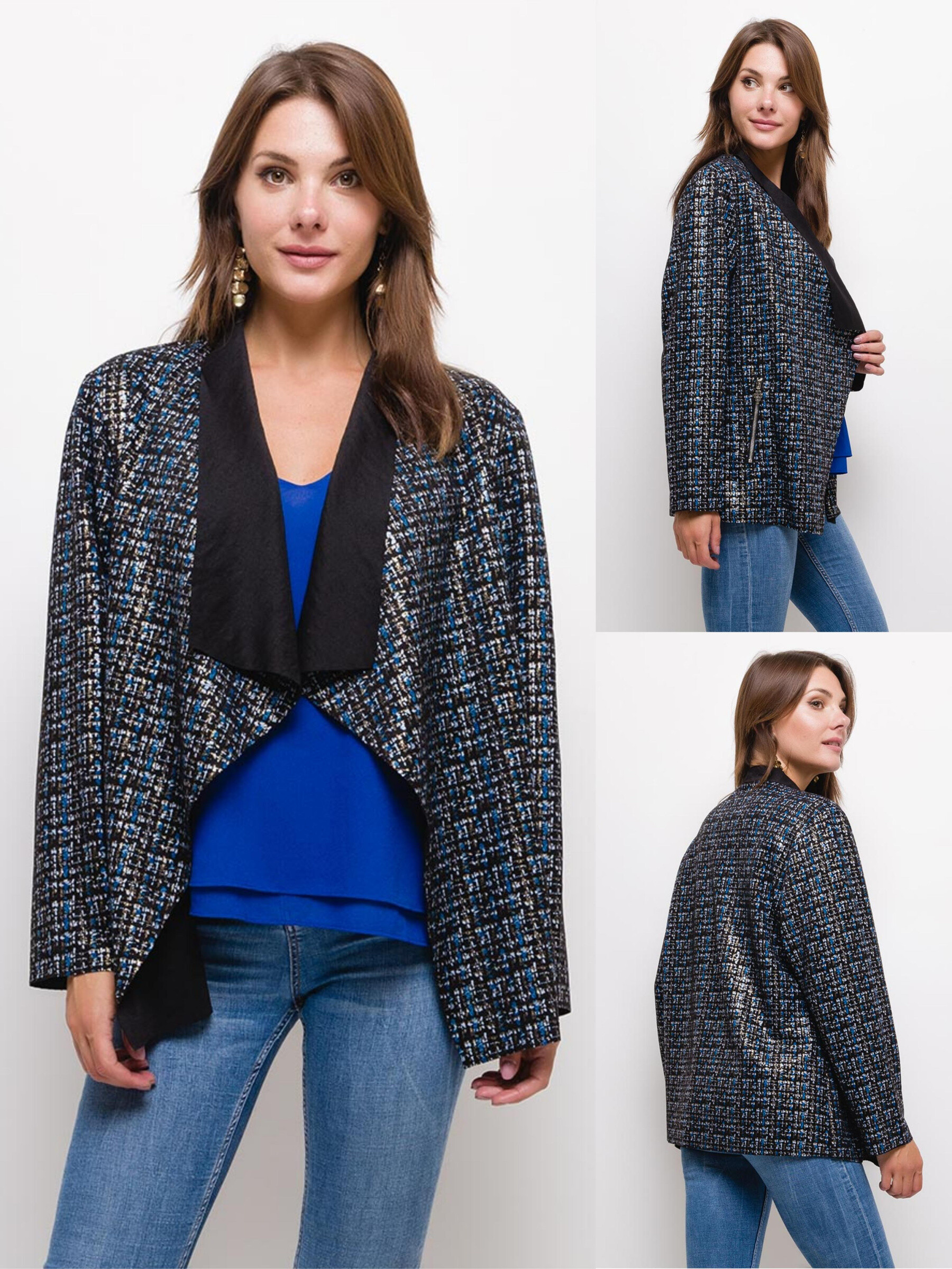 Grossiste Pomme Rouge Paris - Veste en suedine imprimé bleu (C6126)