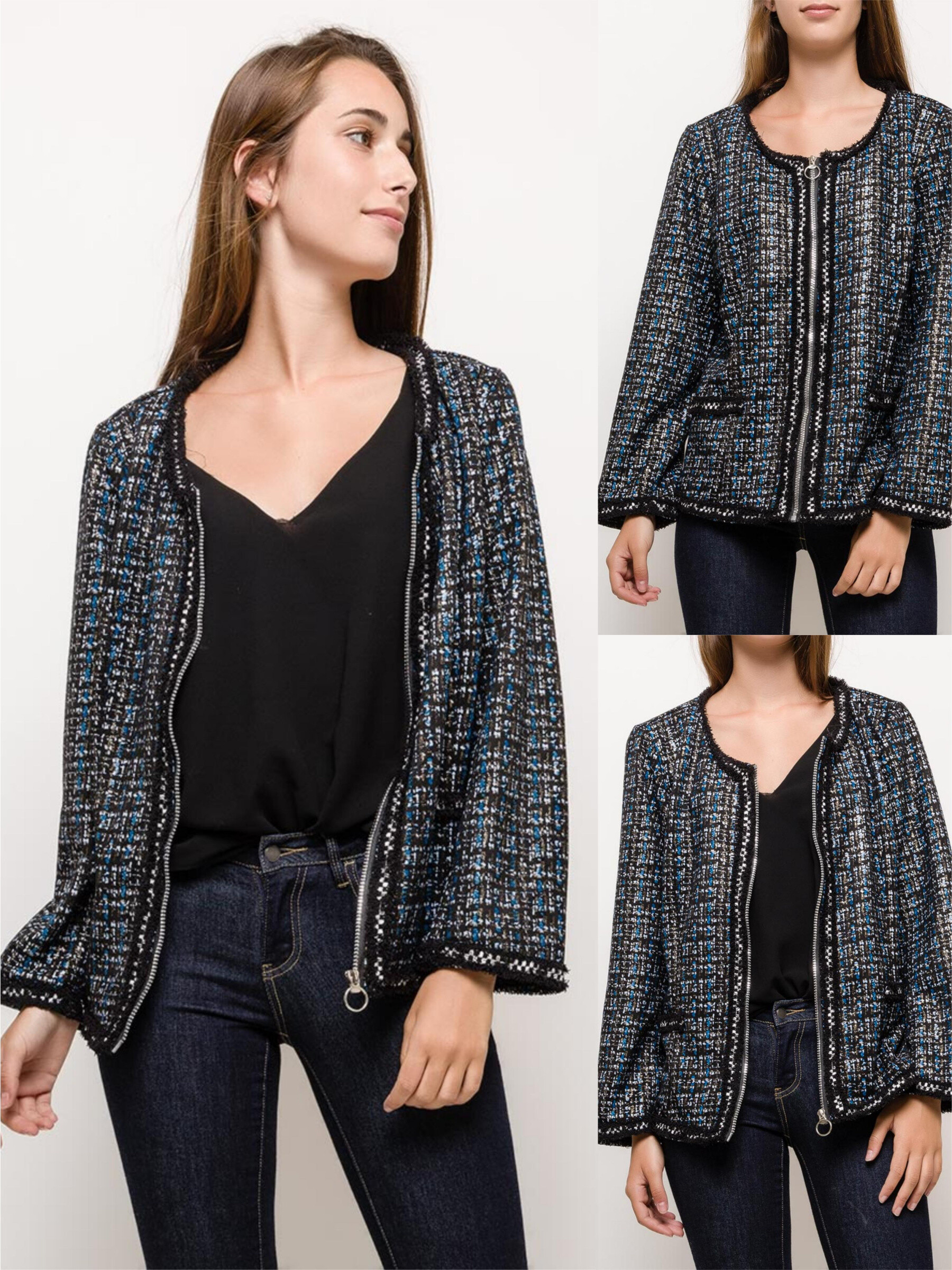 Grossiste Pomme Rouge Paris - Veste en suedine imprimé bleu (C6160)