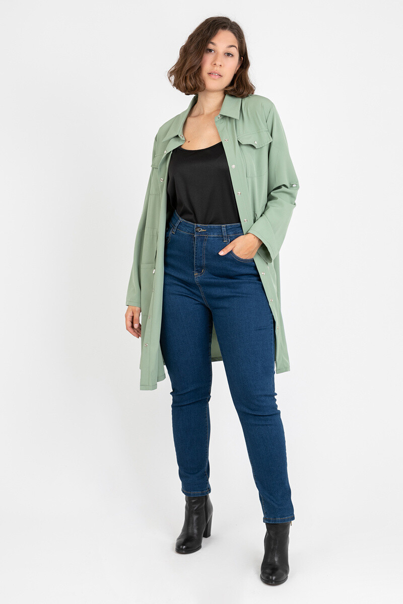 Grossiste Pomme Rouge Paris - Veste-Robe unie vert grande taille