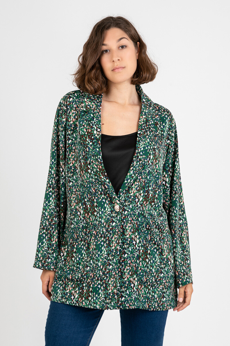 Grossiste Pomme Rouge Paris - Blazer grande taille imprimé léopard vert (C6528)