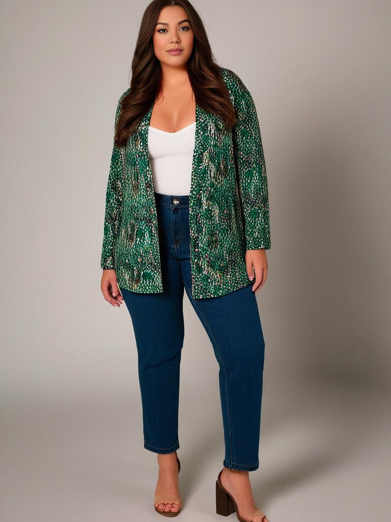Grossiste Pomme Rouge Paris - Blazer grande taille imprimé léopard vert (C6528)
