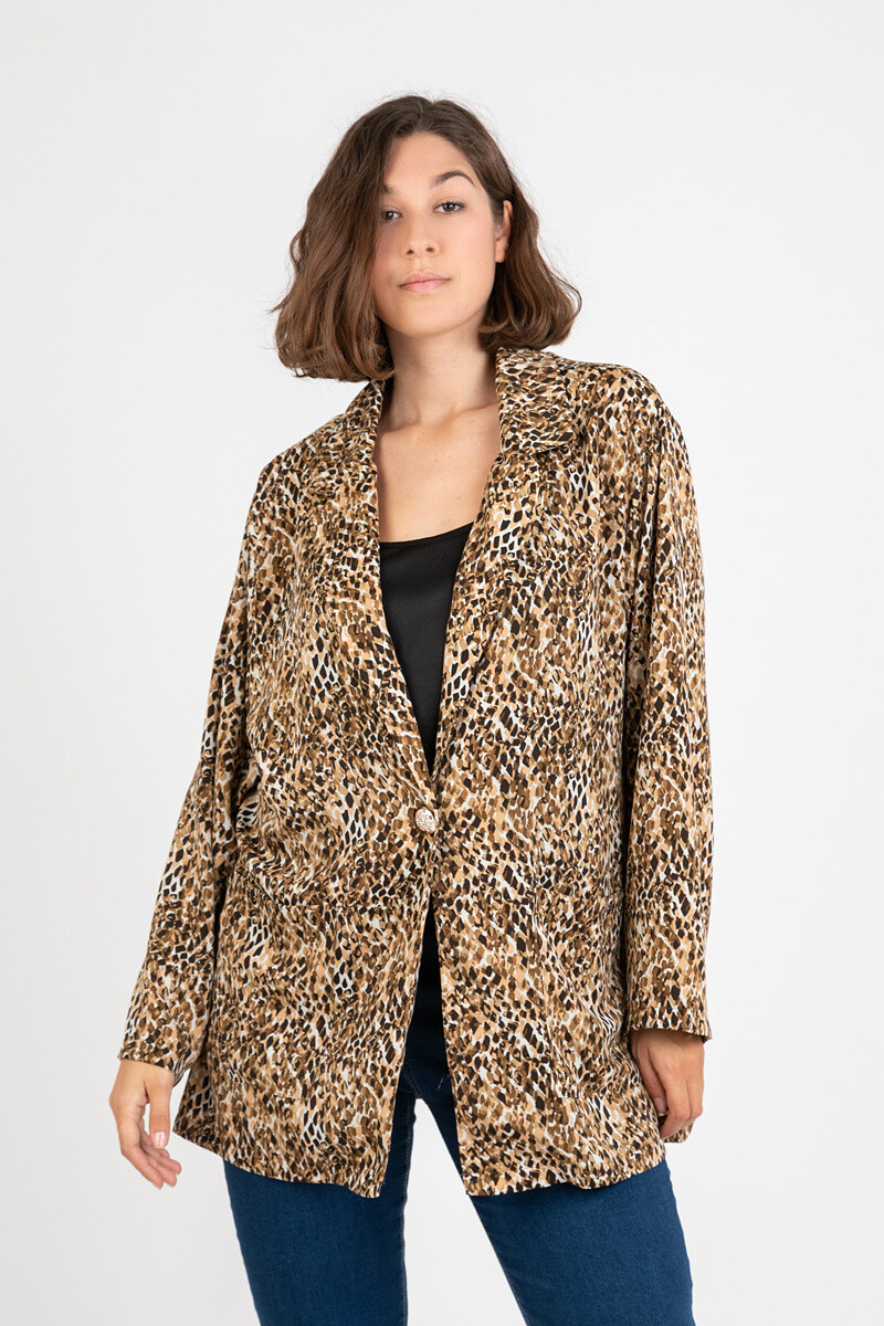 Grossiste Pomme Rouge Paris - Blazer grande taille imprimé léopard camel (C6528)