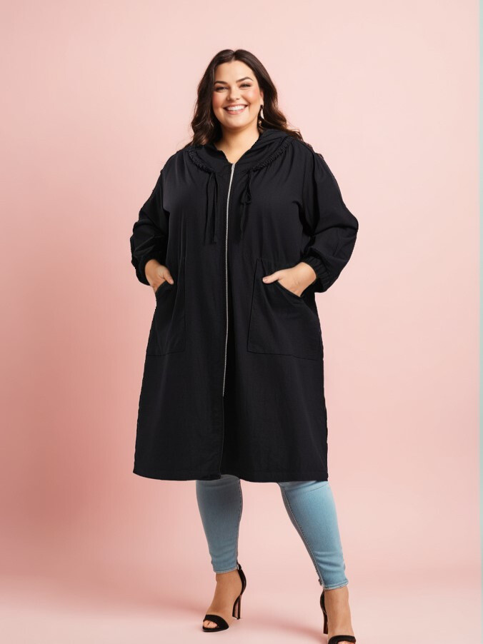 Grossiste Pomme Rouge Paris - Veste fine en coton grande taille noir (C6527)
