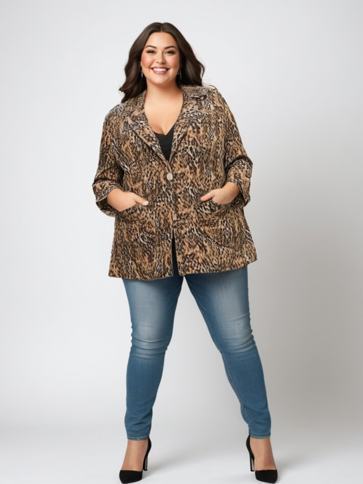 Grossista Pomme Rouge Paris - Blazer oversize stampa leopardo cammello (C6528)